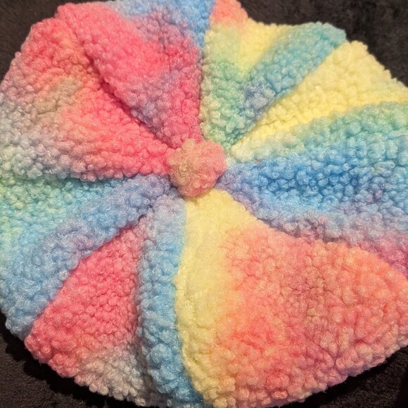 NWOT Set of 2 Colorful Rainbow Fuzzy Furry Berets - Picture 3 of 6